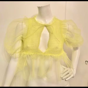 Zara Yellow Sheer Puff Sleeve Crop Top Blouse M